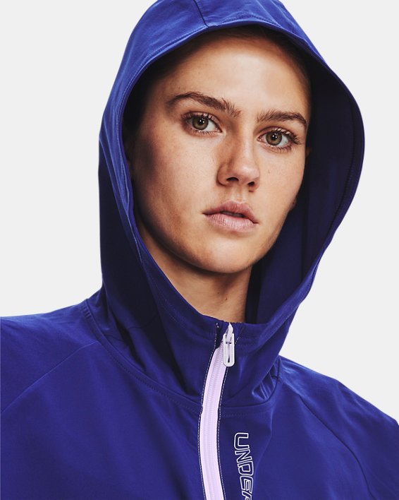 Women's UA Woven Full-Zip Jacket in Blue image number 3
